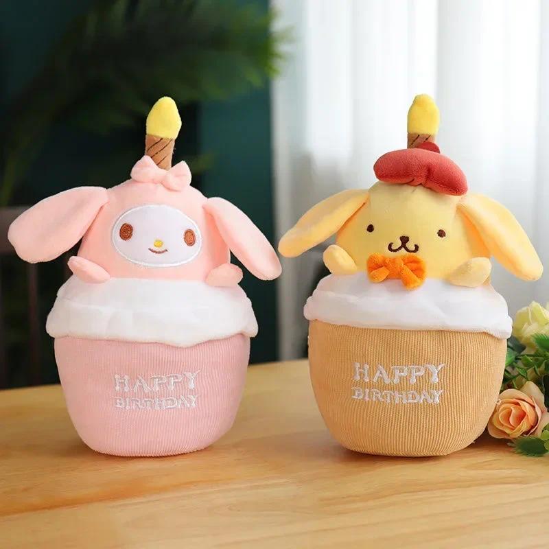 Sanrio Kuromi Birthday Cake Shape Musical Plush Doll Pudng Dog Yugui Dog Singing Candle Luminous Dol