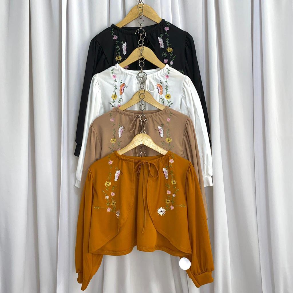 Aksara cardi / Cardigan crop Korean style / atasan wanita top tali Motif Bunga Bordir / Morina Panja