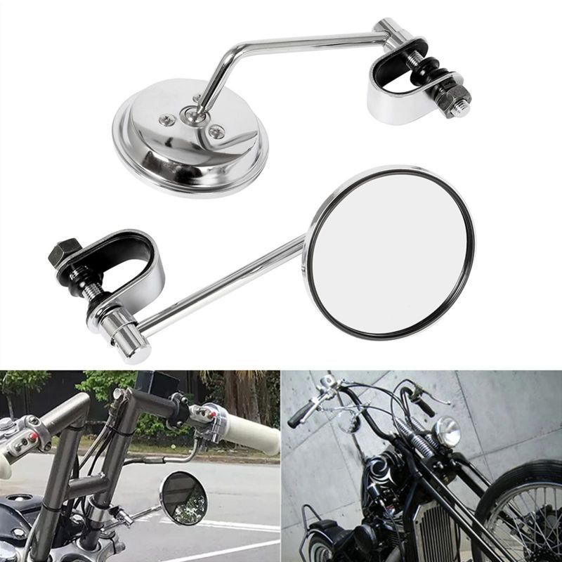 Spion Retro Motor Classic Spion Jepit Stang 22mm Handlebar End Mirror Silver Kaca Bulat Besi 1 Set
