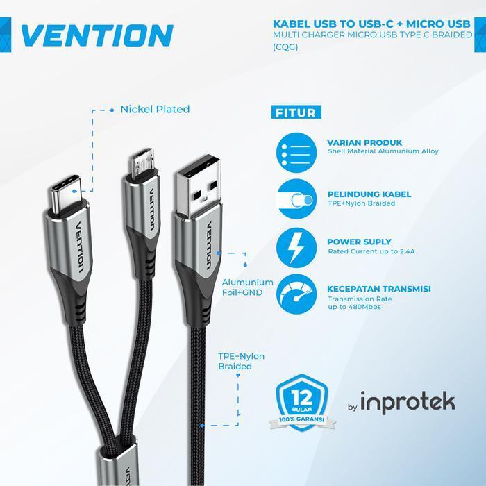 Vention Kabel Data Micro USB Type C Multi-Charging Cabang for Android - USB 2in1 - CQG