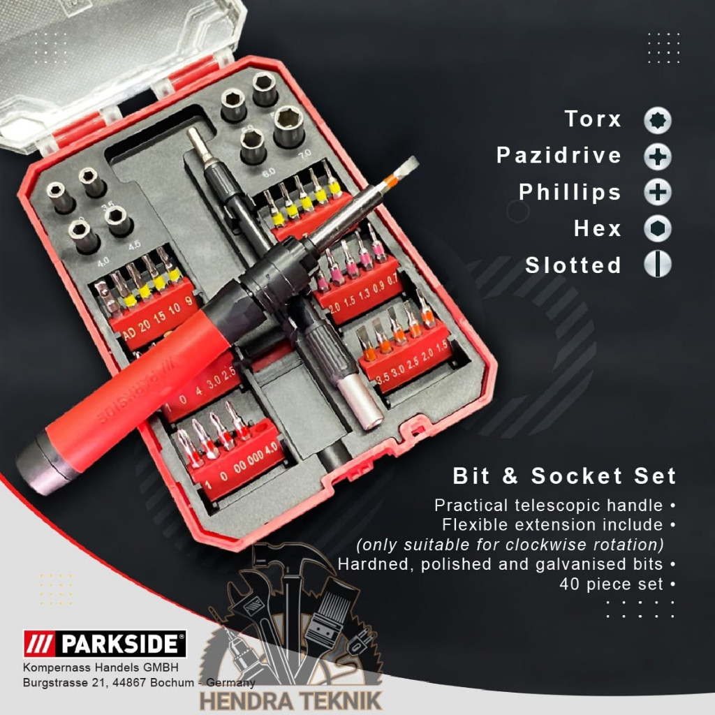 OBENG SET 40 PCS germany KUNCI SET BOX MIKA CHROME VANADIUM KUNCI SOCKET SET OBENG HP ELEKTRO SET CR
