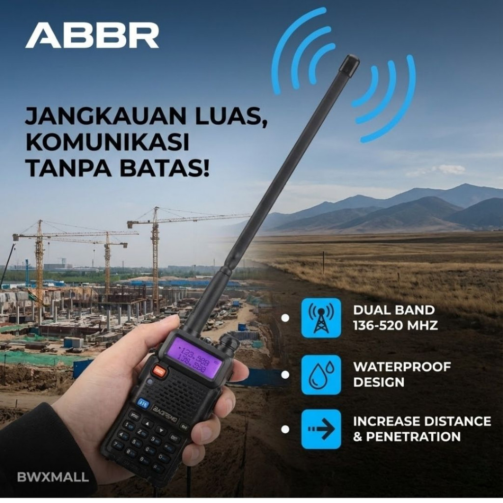Antena Walkie Talkie SMA Female Dual Band VHF UHF 136-520MHz ABBR Upgrade Sinyal HT Baofeng UV-5RH U