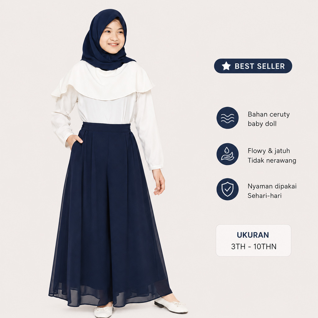 Kulot Anak Perempuan Panjang Umur  6 8 10 12 tahun  Model Payung Lebar Sifon Ceruty Pants