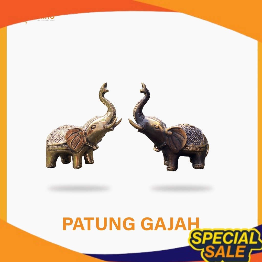 Patung Gajah Kuningan - Patung Gajah Logam - Patung Gajah Besi - Pajangan Rumah - Patung Binatang - 