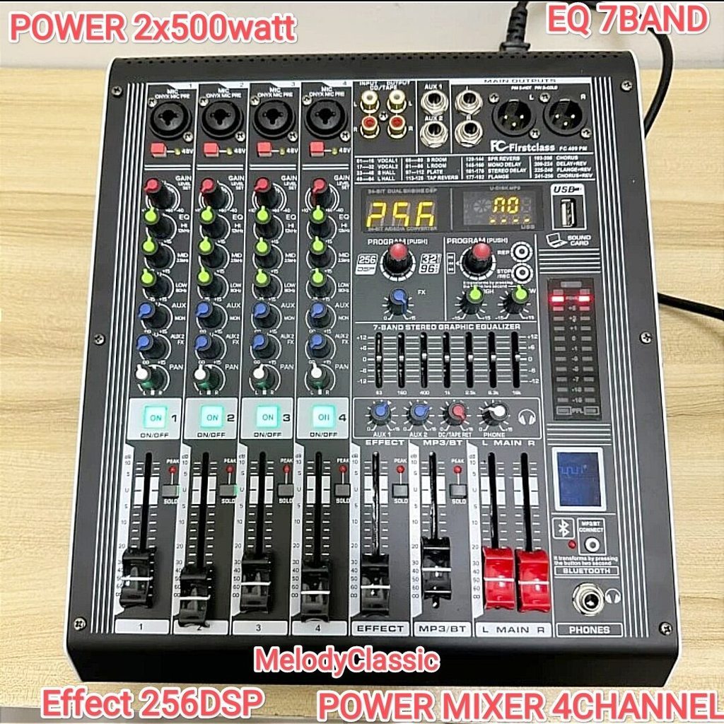 Power Mixer Audio Firstclass FC 409 FM Bluetooth 4Ch 2x500watt 256DSP
