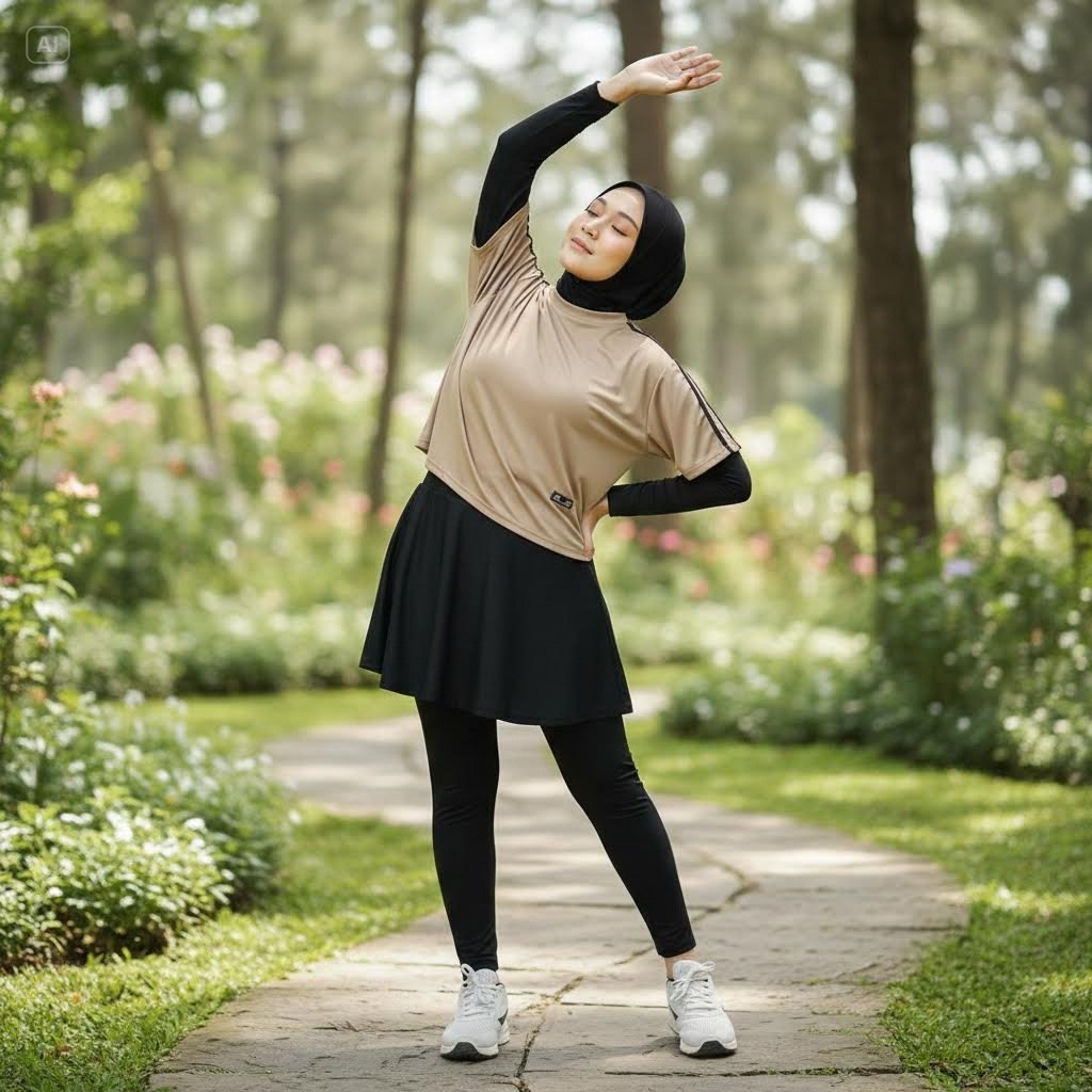 Sport Set Muslimah Setelan Lari Sport Hijab Olahraga Jersey Senam Wanita Celana Rok Kiara