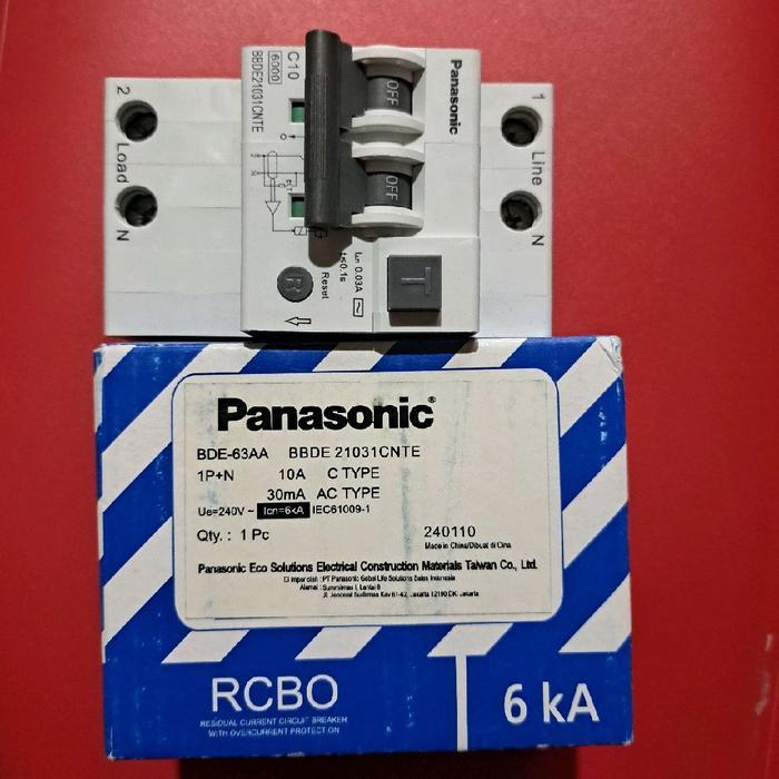 Panasonic BDE-63AA BBDE 21031C NTE RCBO 6 kA 10A 30mA AC Type Pengaman Sirkuit Listrik dengan Perlin