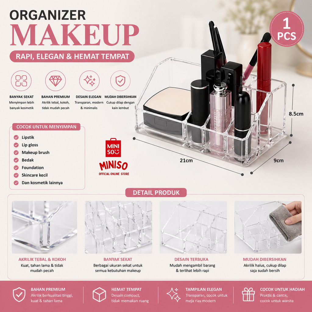 MINISO BALI | Rak Kosmetik Tempat Penyimpanan Lipstik Cosmetic Organizer Storage Box CX-333