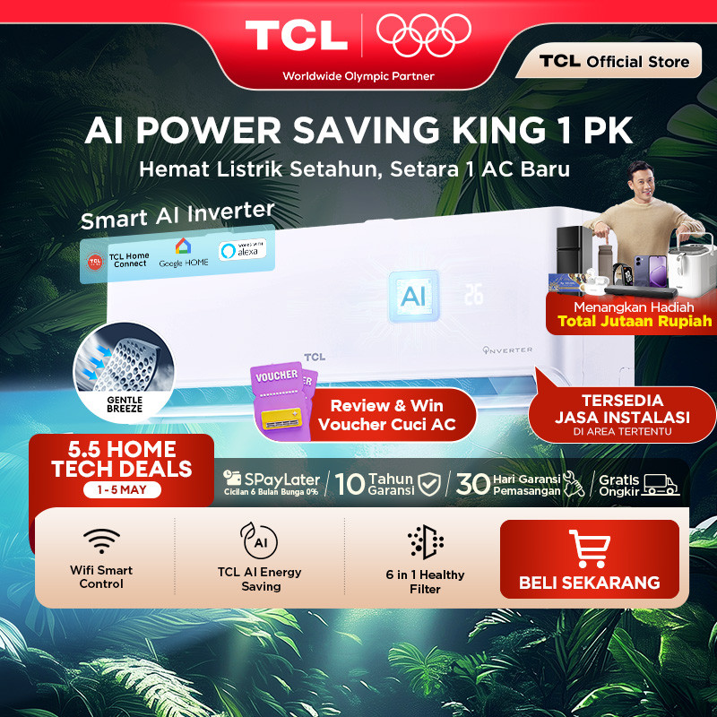 TCL AC AI Inverter Pro Wi-Fi 1 PK - Power Saving - Smart Home Control - Gentle Cool - Healthy Filter