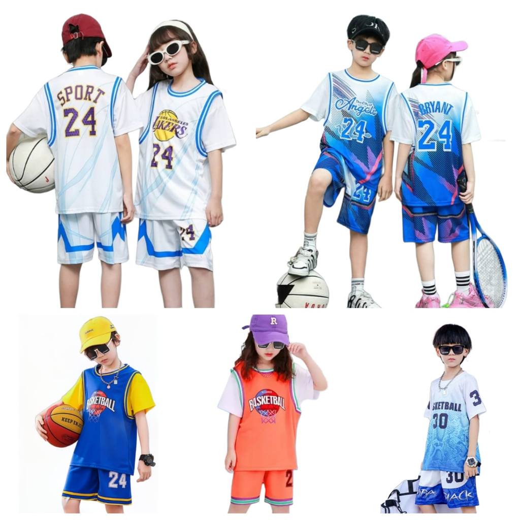 JA06  Setelan Jersey  Berlengan Baju Basket Anak Kids Jersey Basketball