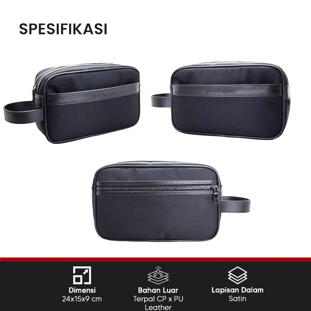 Tas Pouch Pria Hush Puppies 718 Hitam | Clutch Bag Travel Pria Waterproof Premium