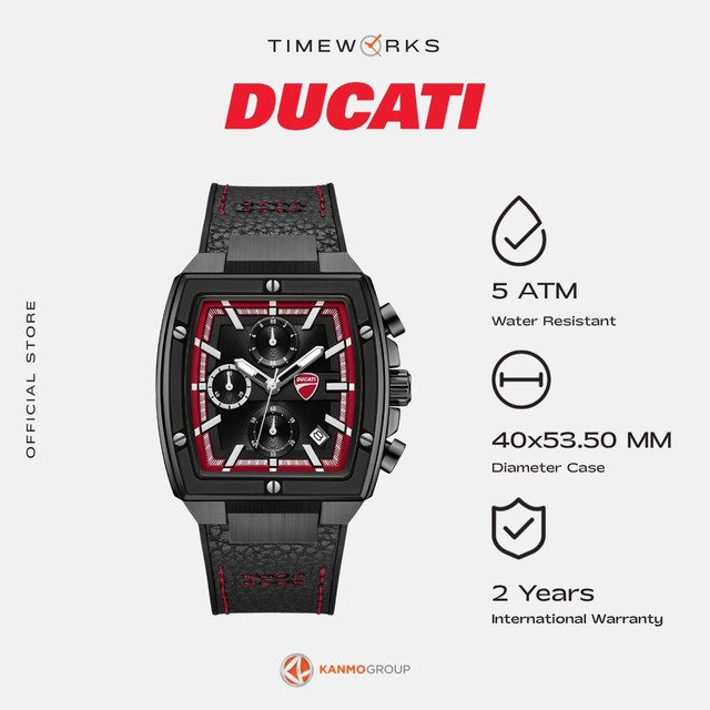 Ducati Cardio Chronograph Black Silicone & Black Leather Red Stitching Strap - Jam Tangan Pria - DTW