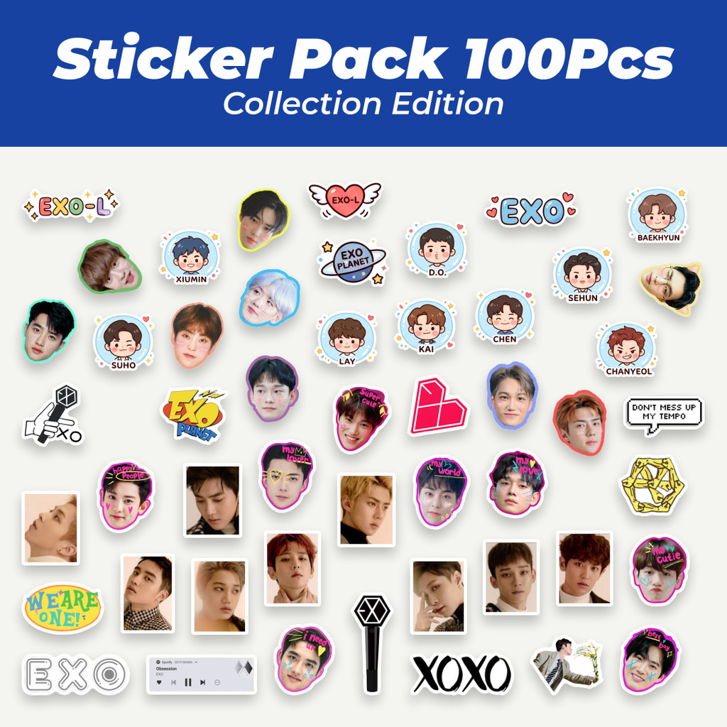 Hot Stiker EXO  IDOL BOYBAND KPOP Lucu Anti Air Stikers Berperekat Waterproof Sticker Decal Buat Mot