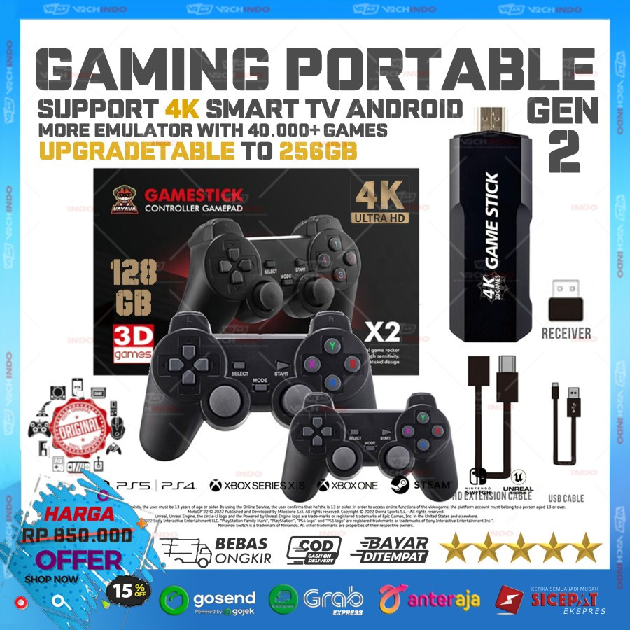 Game Stick 4K Gen 2 - Retro Mini Console HDMI / Android TV Stick Game / Wireless Controller 