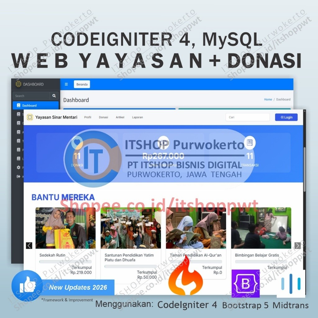 Source Code Aplikasi Web Yayasan Sosial Bisa Donasi pakai Payment Gateway menggunakan Codeigniter 4 