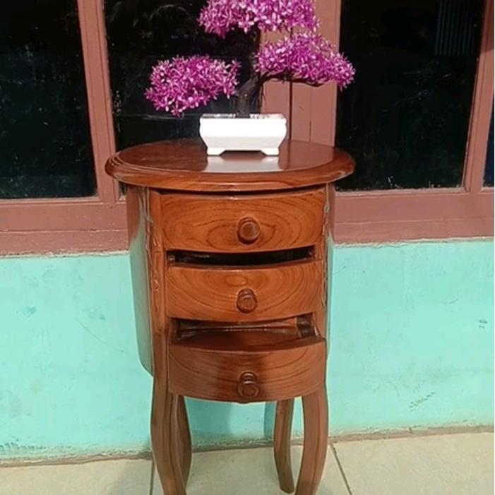 nakas bulat jati model vintage elegan Furniture Kayu backdrop tv meja minimal