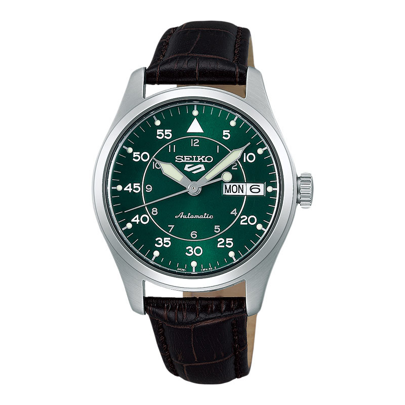 Jam Tangan Pria Seiko 5 Sports SRPJ89K1 Flieger Suits Style Kelly Green Flieger Black Leather Strap