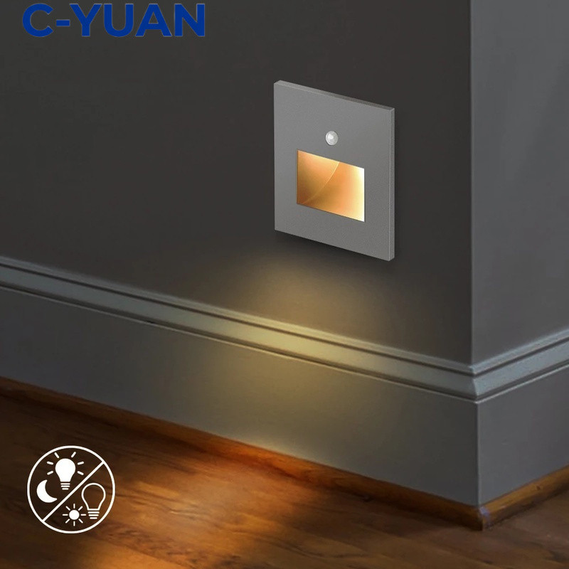 Lampu Tangga Dinding Step LED Tanam 86X86MM Lampu Dinding Sensor Otomatis 220V