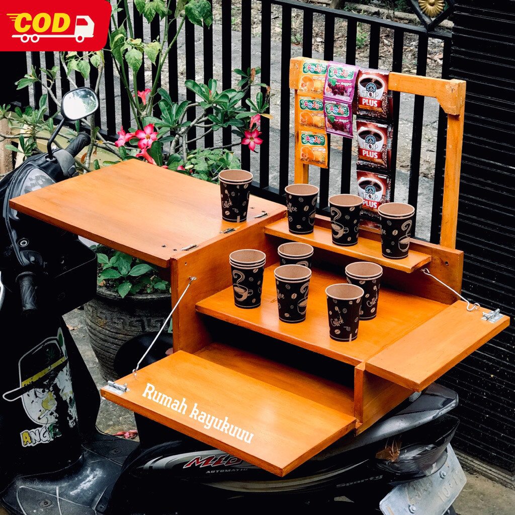 box kopi motor keliling gerobak kopi bahan kayu untuk jualan di montor