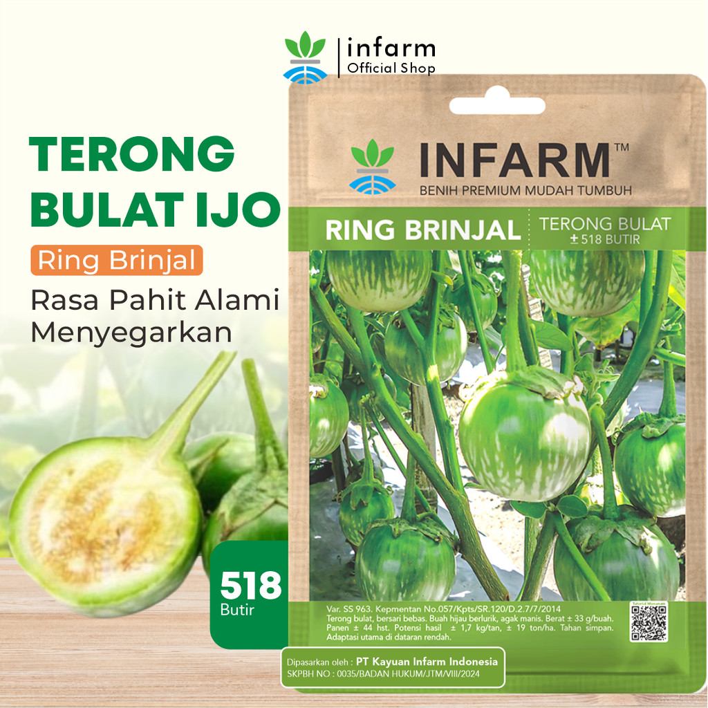 INFARM - Benih Unggul Terong Lalap Ring Brinjal Bulat Bibit Terong Hijau Lurik Biji Benih Buah Teron