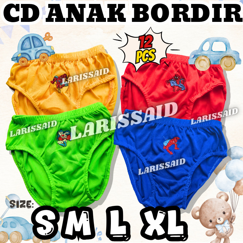 12 PCS CELANA DALAM ANAK COWOK BORDIR