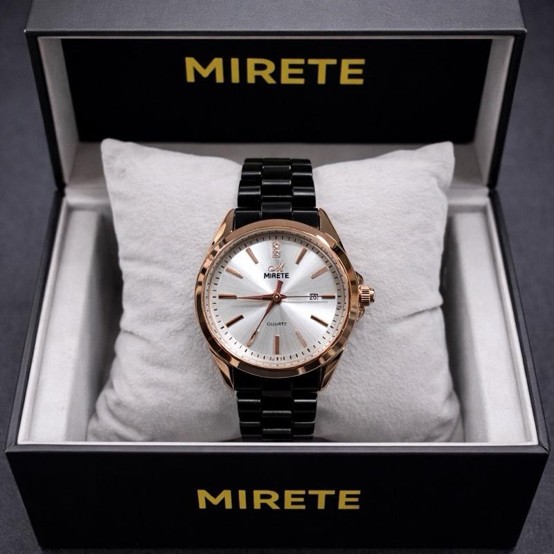 Mirete Jam Tangan wanita Quartz dengan Tali Logam Hitam dan Desain Elegan Mirete