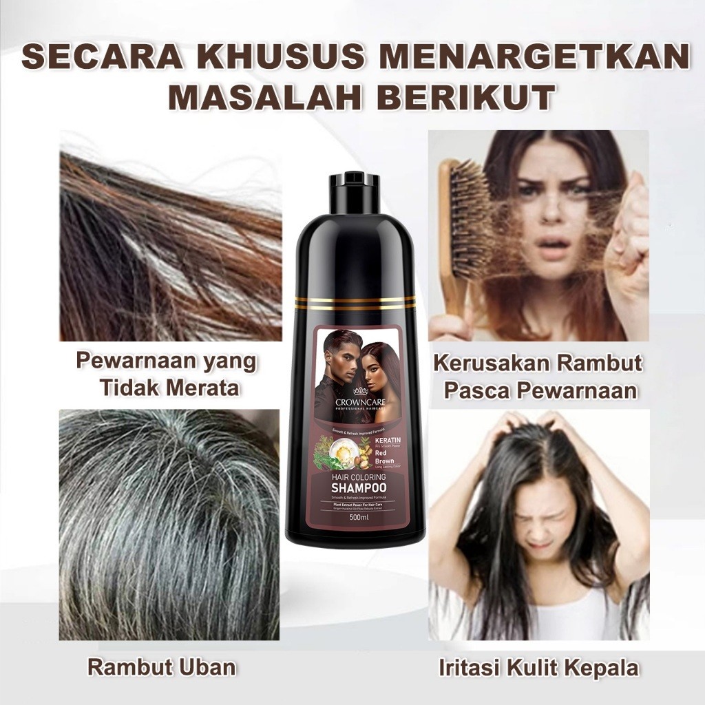 CrownCare Hair Coloring Shampoo - Cat Rambut Praktis Tanpa Amonia Isi 500ml