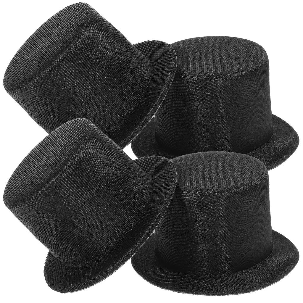 4Pcs Christmas Crafts Mini Cylinder Hats Small Top Hat Headgear Decorative Snowman Hat Cap for DIY C