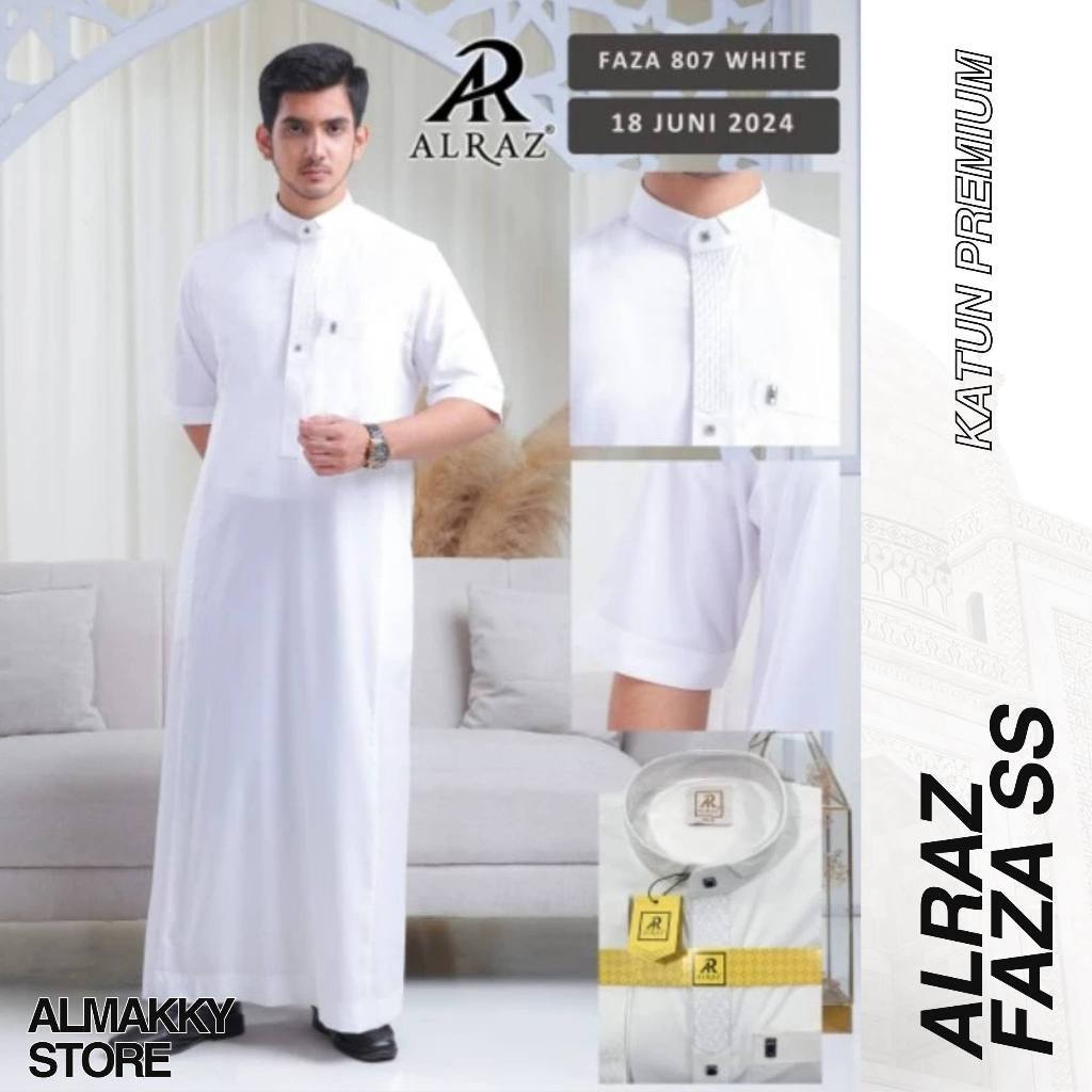 JUBAH ALRAZ FAZA LENGAN PENDEK - Katun Poly Premium -  Gamis Pria Premium Al Raz Almakky Store