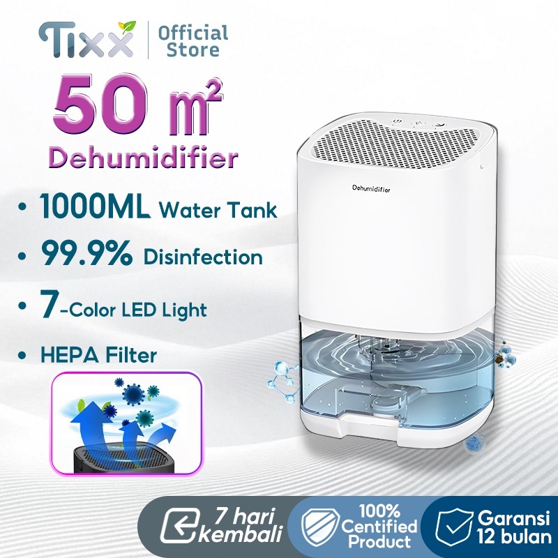 TIXX Dehumidifier Kamar 1L Dehumidifier Air Purifier 2 in 1 Dehumidifier Serap Lembab Dan Jamur Ruan