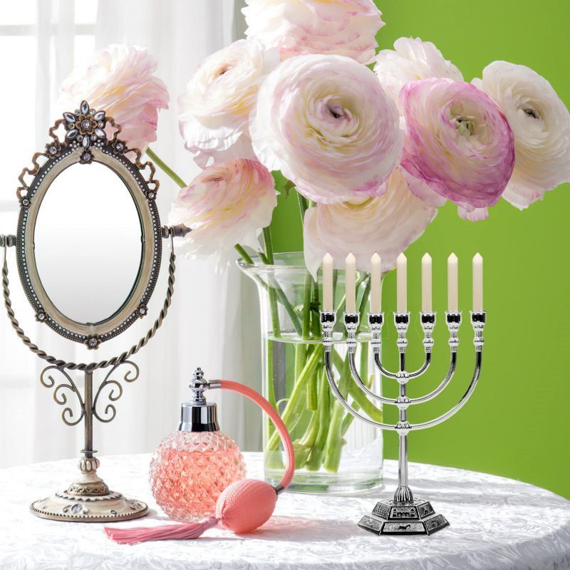7 Branches Menorah Hanukkah Kaki Dian Temple Jewish Candle Holder