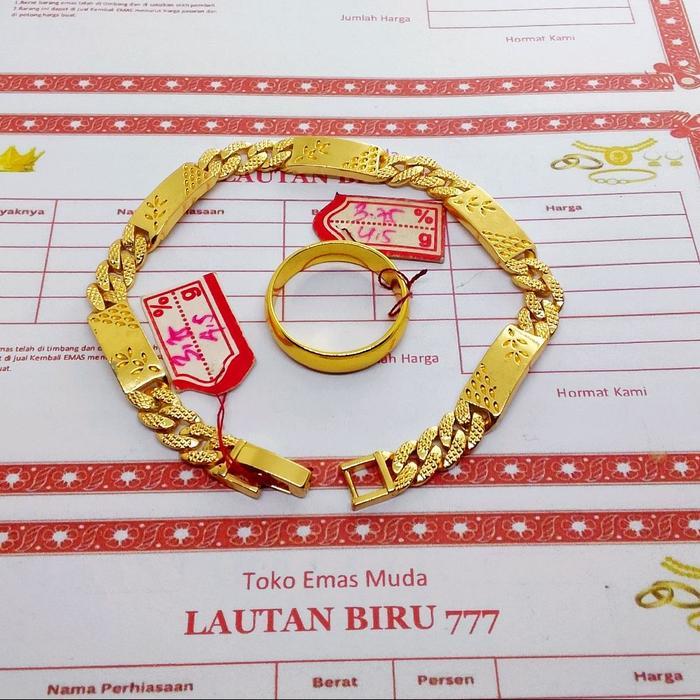 Gelang plat padi emas muda asli berat 5gram kadar 875 free cincin emas muda anti luntur anti karat d