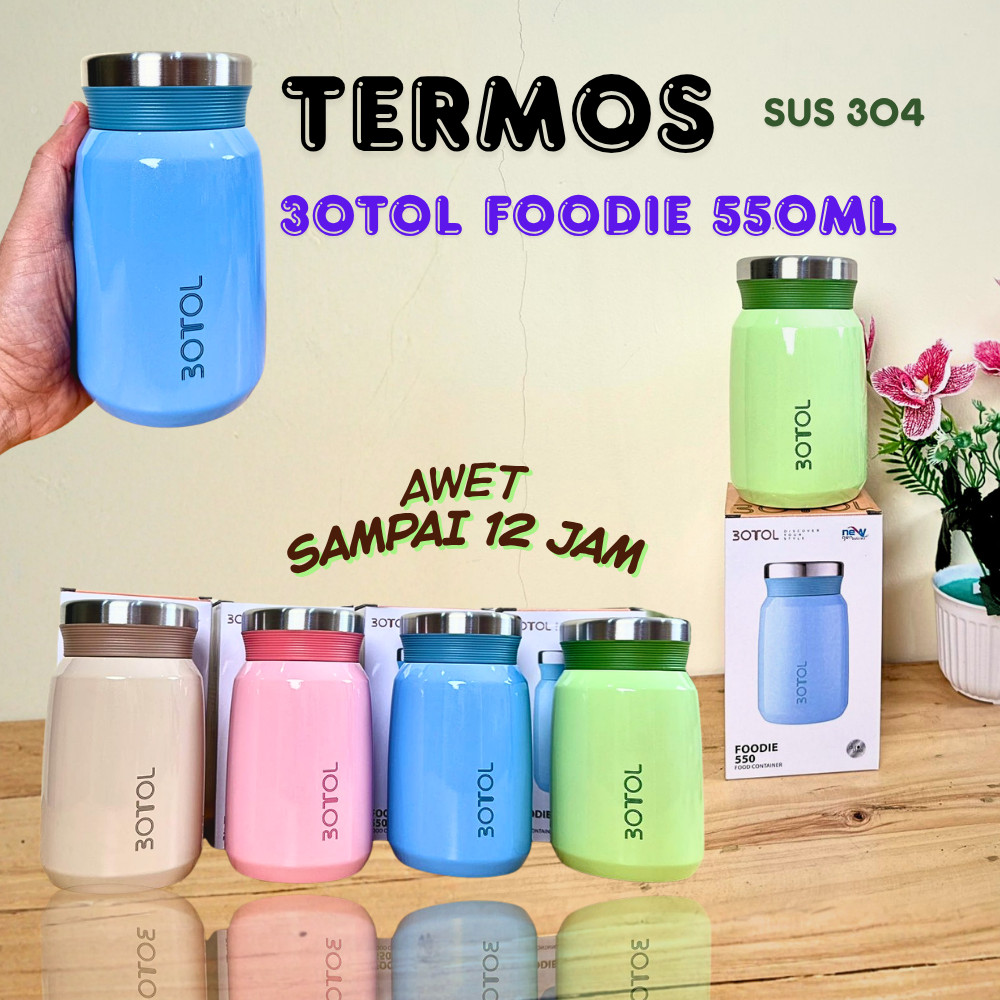 Botol Minum Tumbler Termos Tahan Air Panas Dingin Es Batu 3OTOL FOODIE 550ML Thermos Stainless SUS30
