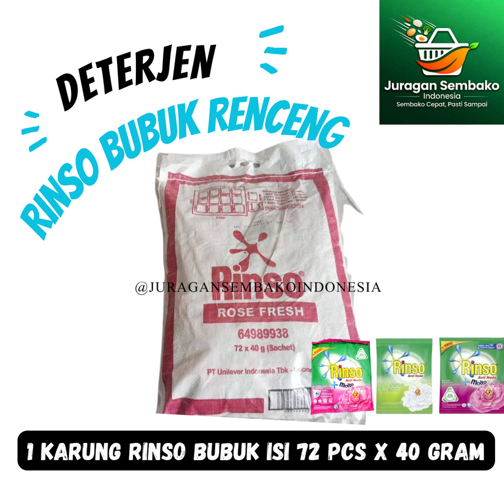 1 Karung Deterjen Bubuk Pembersih Pakaian Rinso Isi 72 Pcs x 38 gr Sachet Powder Molto Rose Fresh Pe