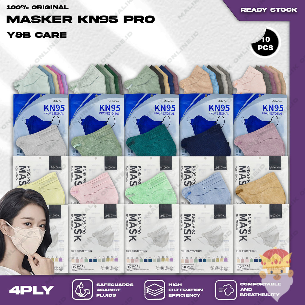 Masker KN95 PRO Y&B CARE 4Ply isi 10Pcs Putih Hitam Warna 95PRO KN 95 PRO 4 Ply Earloop Surgical Mas