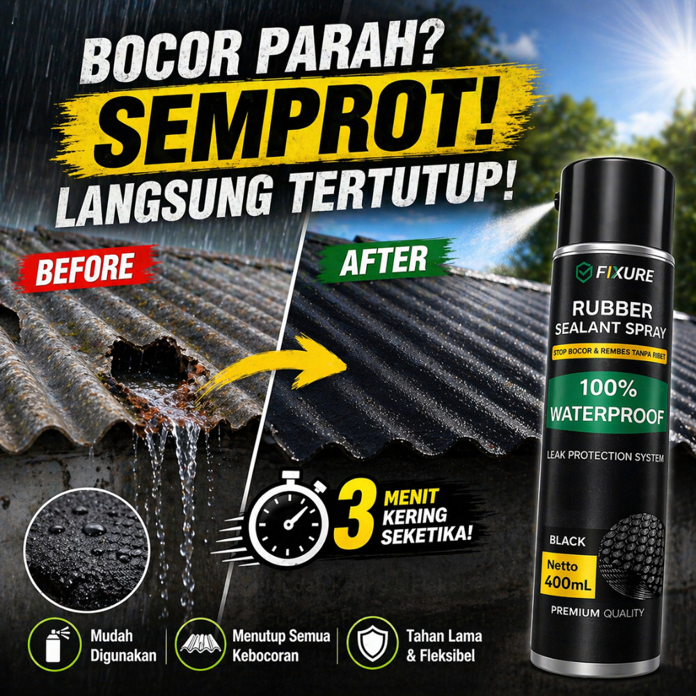 Stok Terbaru Spray Anti Bocor & Rembes Waterproof Rubber Sealant Spray 400ml Penambal Kebocoran