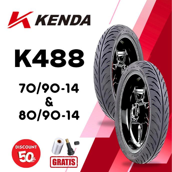 SEPASANG Ban Motor KENDA K488 70/90 & 80/90 RING 14 Tubeless