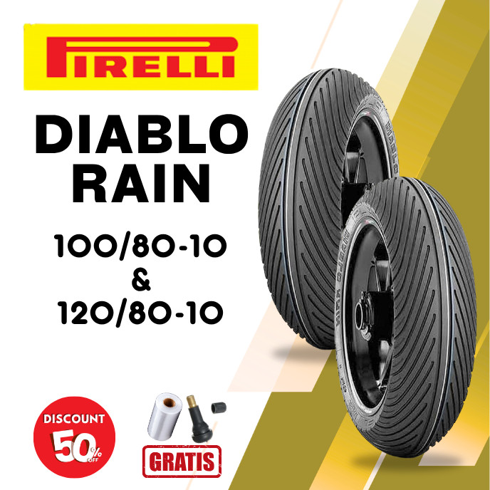 SEPASANG Ban Motor PIRELLI DIABLO RAIN 100/80 & 120/80 RING 10 Tubeless