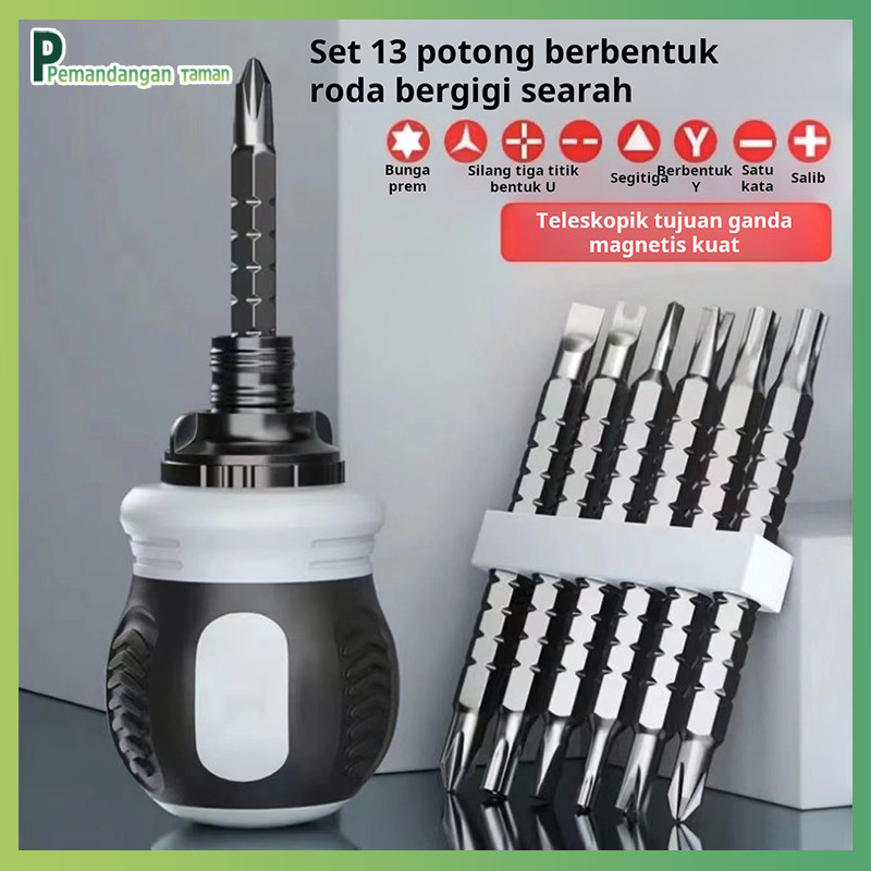 13-in-1Set obeng dengan ratchet, obeng Phillips, obeng segitiga, obeng segi enam, obeng Torx, obeng 