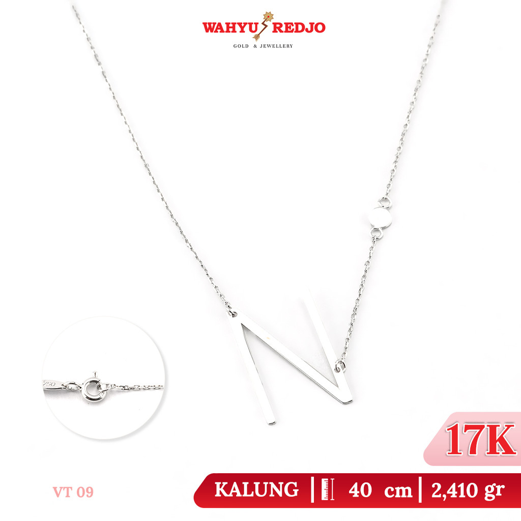 Kalung Emas Putih Rosegold 17K Wahyu Redjo Alfabet Huruf