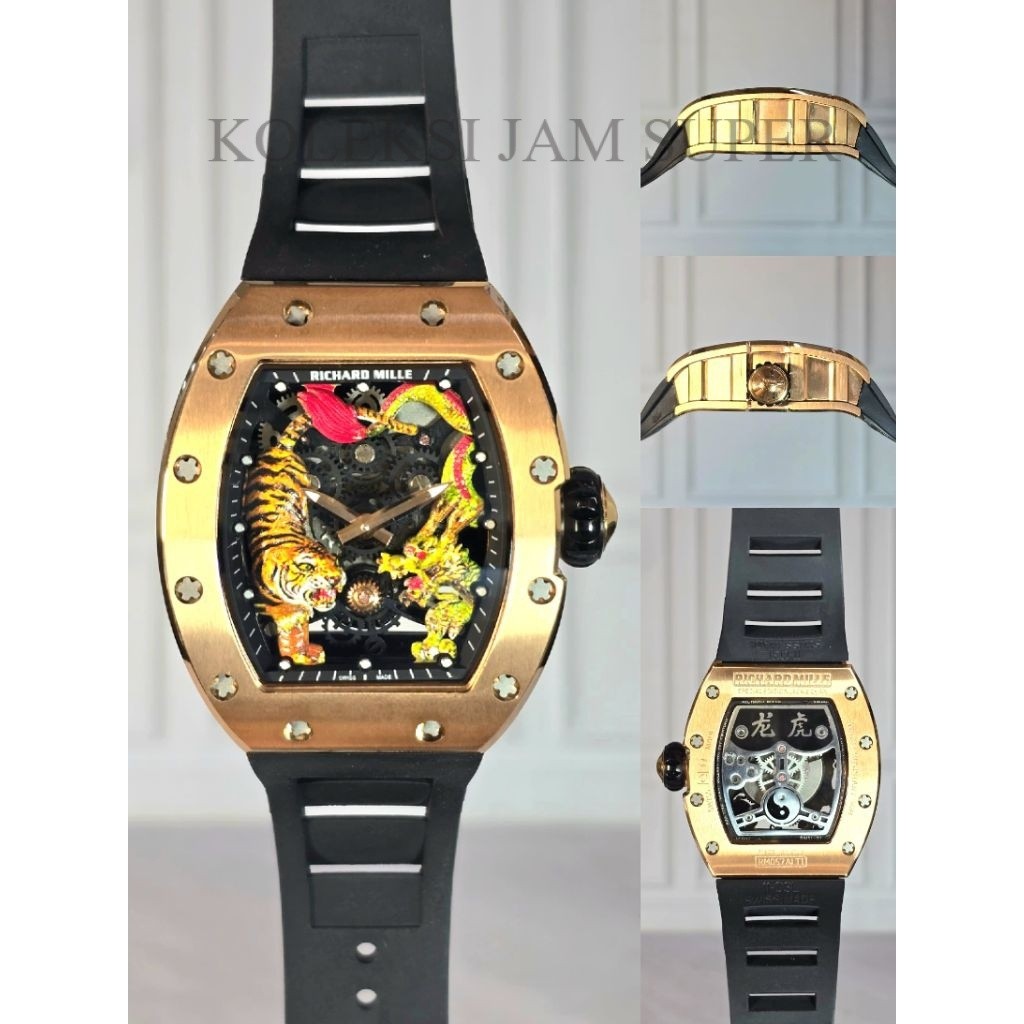 JAM TANGAN AUTOMATIC RM057 JACKIE CHAN CHROMED JAM RM OTOMATIS JAM DIAL 42MM
