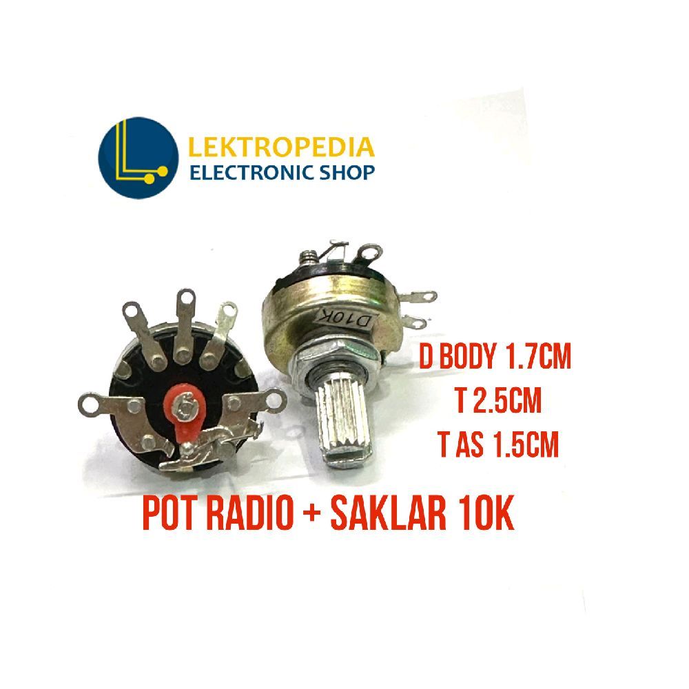 Potensio Radio 10k + Saklar 5pin Switch Saklar rotari saklar Potentiometer 5 pin kaki