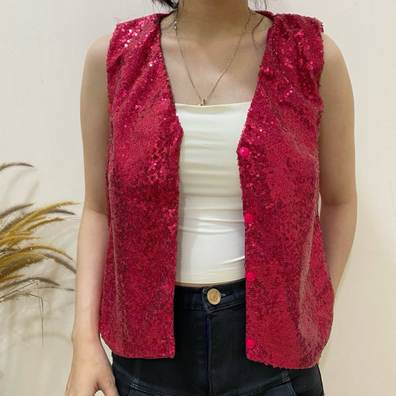 JUANXSHOP Vest Wanita Bling Bling/Baju Line Dance/Atasan buat Dance maupun Perform
