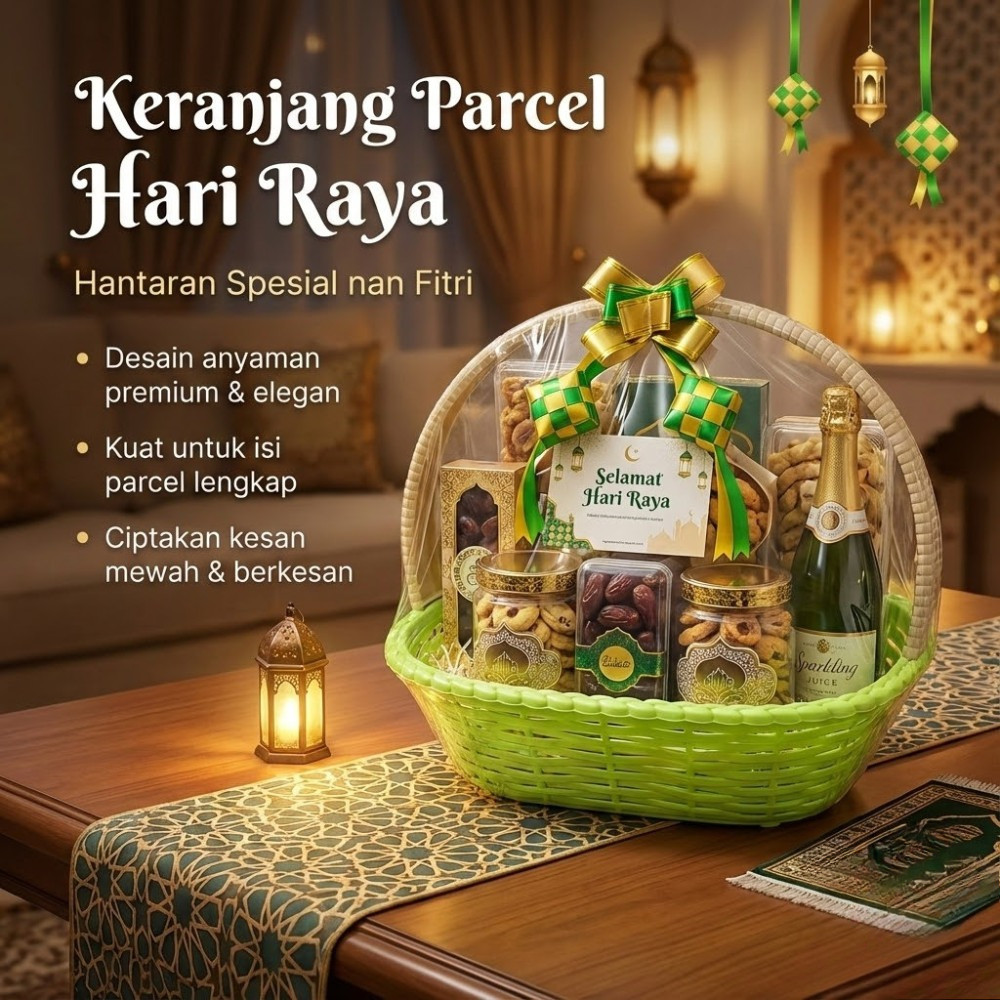 Keranjang Parcel Lebaran Anyaman Plastik - Wadah Hantaran Buah & Sembako Idul Fitri