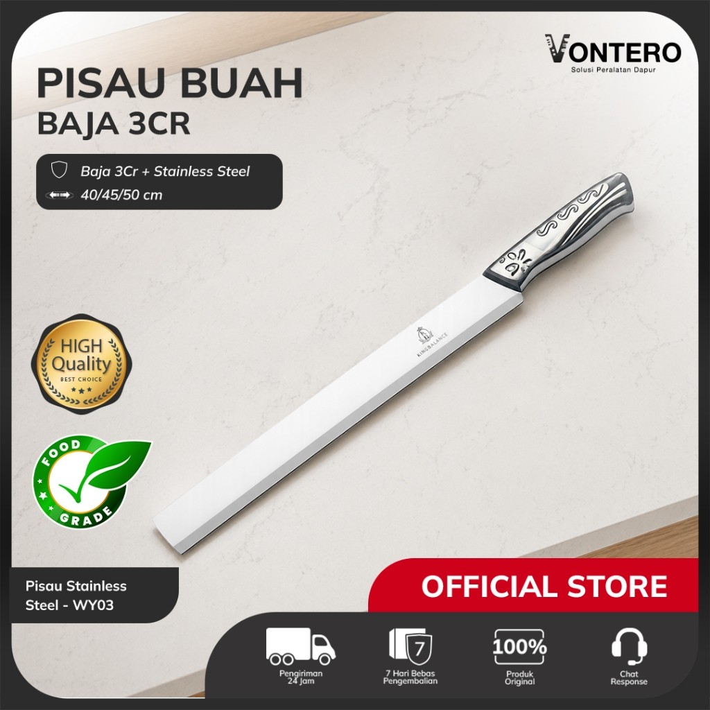 Super Stain Steel Pisau Buah panjang 40cm/45cm/50cm Premium Stainless Steel – Pisau Potong Serbaguna