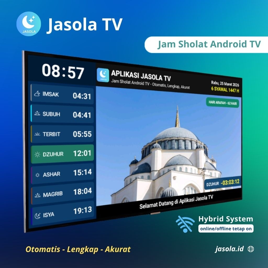 Jasola TV - Aplikasi Jam Sholat TV Android Bisa Online dan Offline - JWS TV