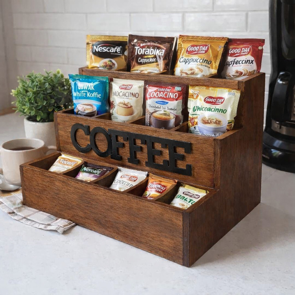 Rak kopi sachet Coffee Minimalis 3 Susun