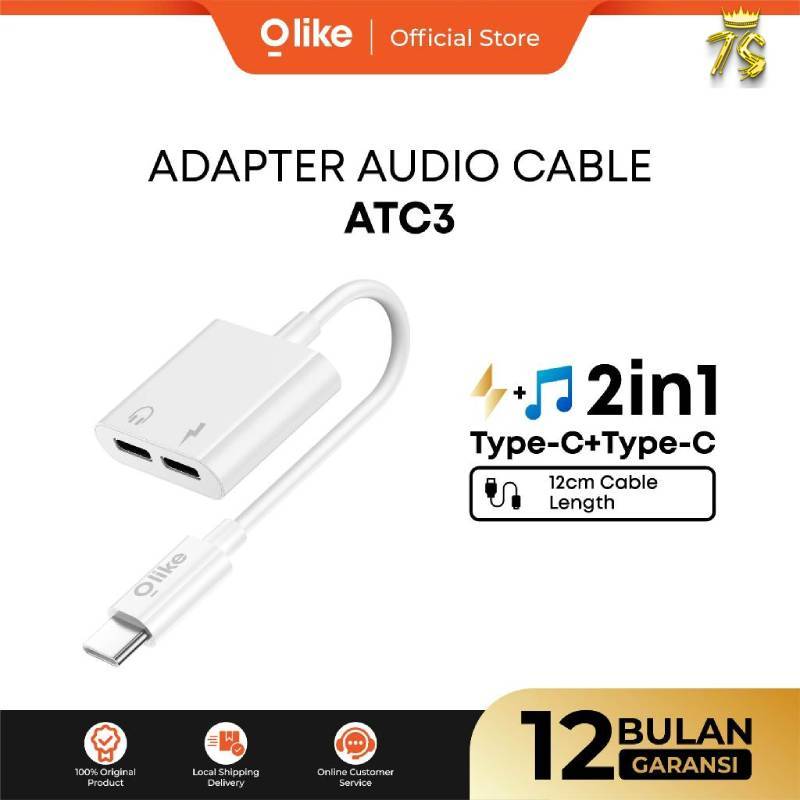 Olike Adapter Audio Cable ATC3 Audio Splitter Type C To Type C Jack + Type C Charging 2.4A Fast Char