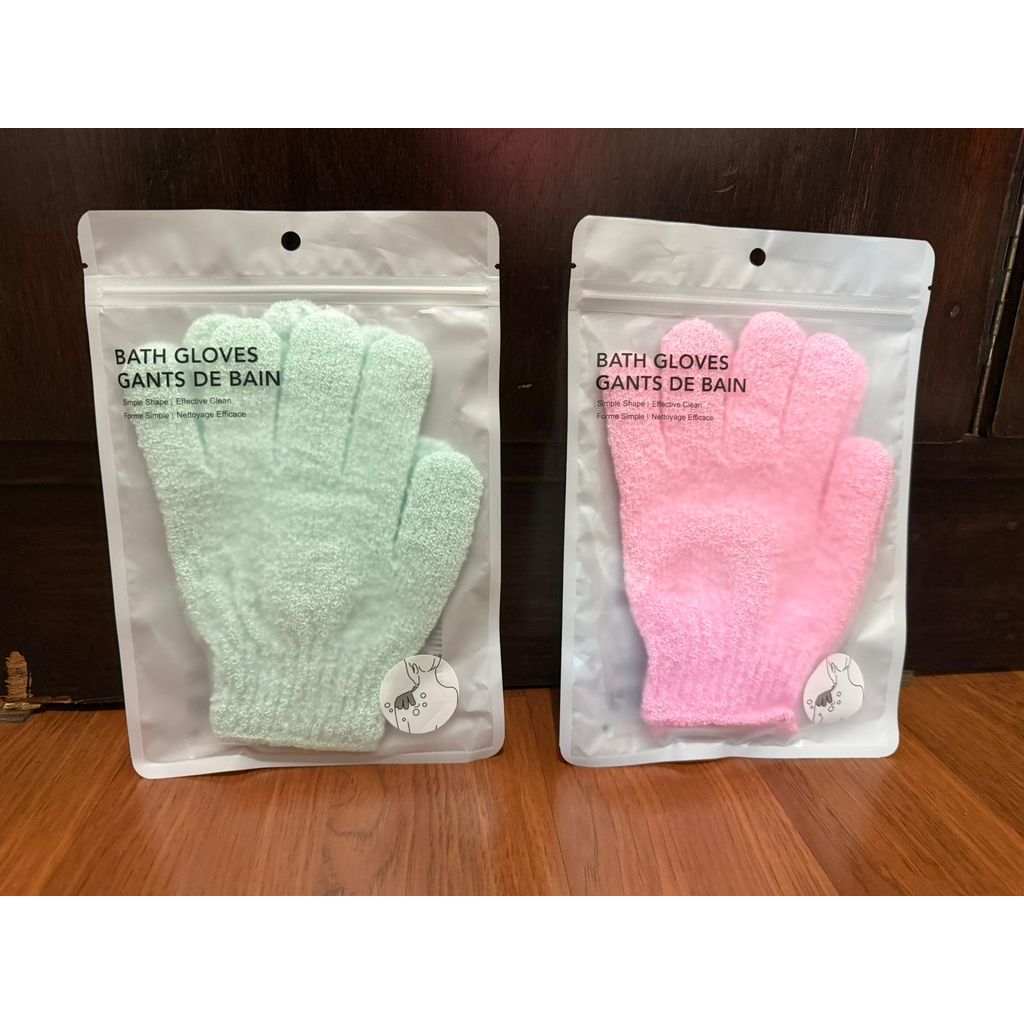 HCS - Sarung Tangan Mandi Peralatan Mandi Miniso Exfoliating Bath Gloves (2 Warna : Pink & Hijau)