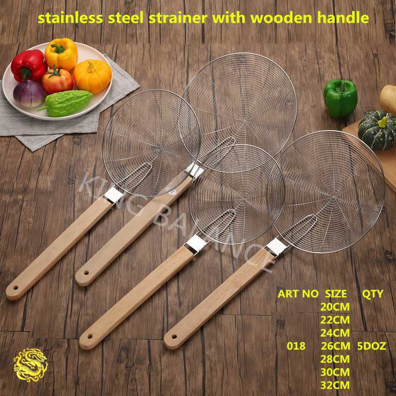 Saringan Jaring Lebar Gorengan Stainless Gagang Kayu Serokan Minyak Besar Angkat Gorengan - 018